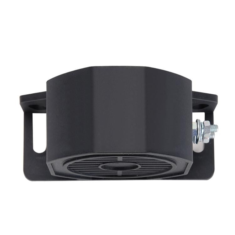 Waterproof reversing alarm horn with circular speaker grille and black base mount