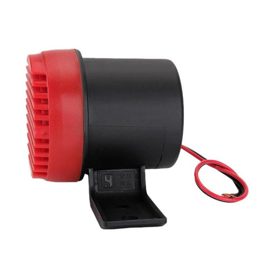 Red and black 12–80V reversing horn with side mounting base and wire lead