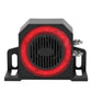Front view reversing alarm horn with red LED ring, black grille speaker, mounting posts