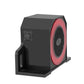 Black reversing alarm horn with red mesh speaker panel and base mounting bracket