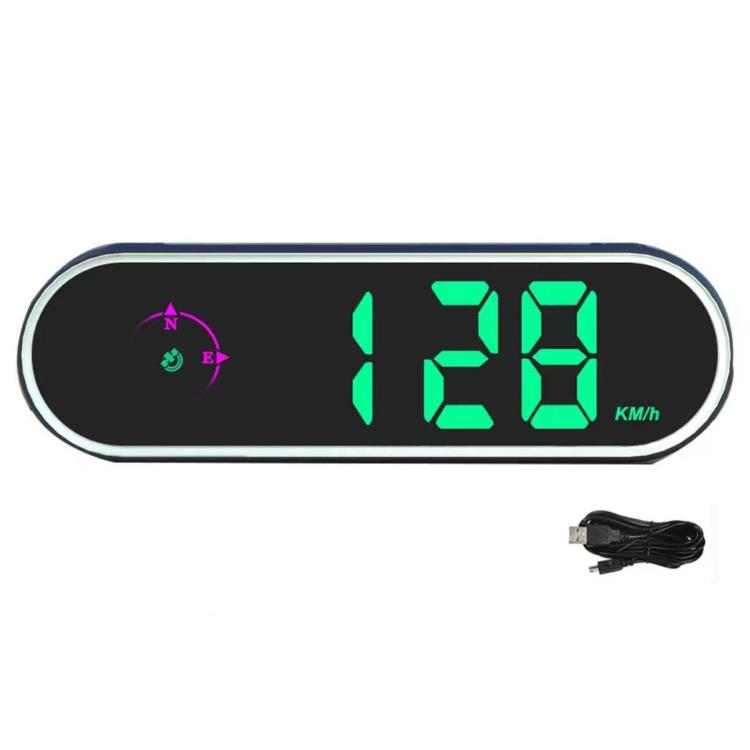 Car speed HUD display with green LED reading 128 and KM/h indicator