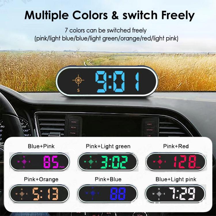 Car speed HUD display showing blue LED 91 with multiple color theme options
