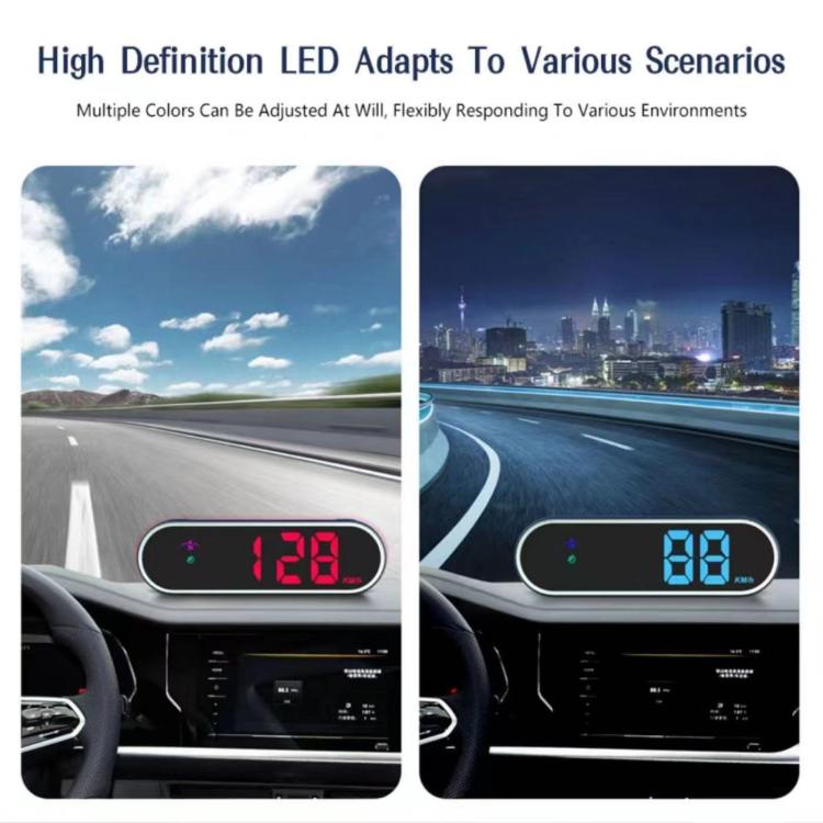 Car speed HUD display showing red LED 128 and blue LED 88 in different views