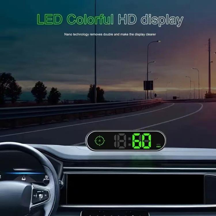Car speed HUD display in dashboard view with green LED reading 68