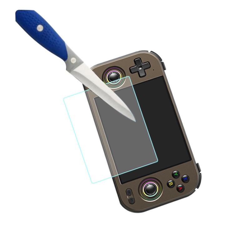 Tempered glass screen protector for handheld console with application squeegee