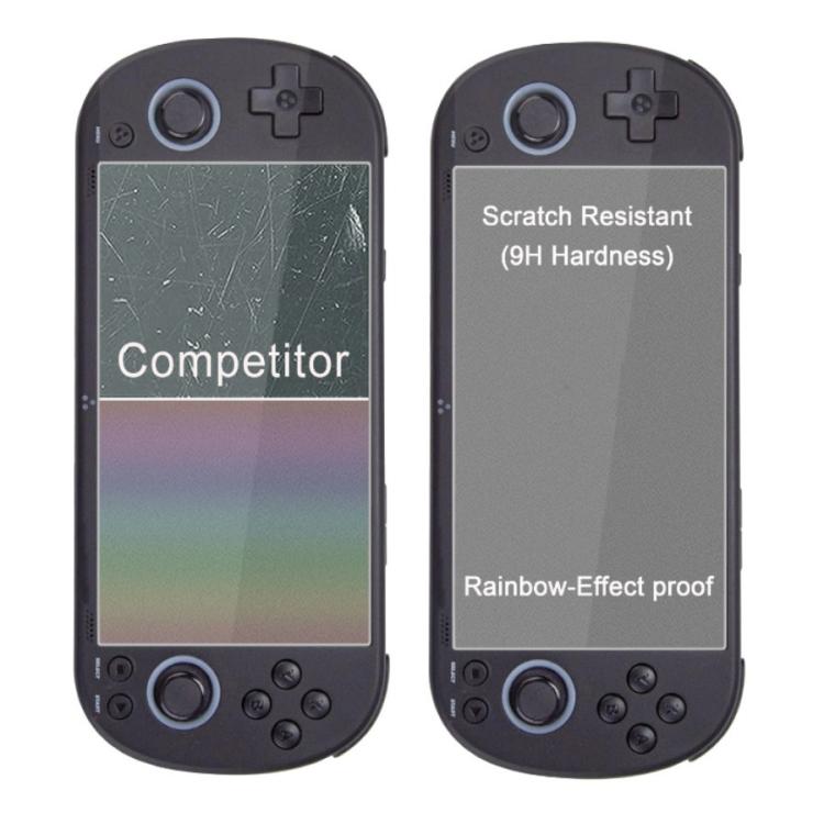 Scratch-resistant 9H tempered glass screen protector on handheld console displays