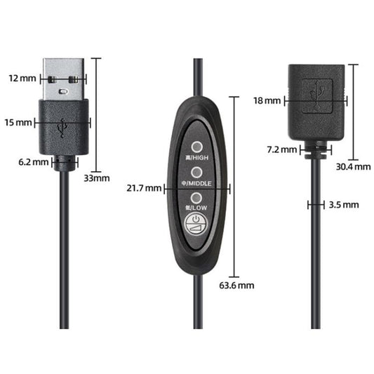 0.3m Push-button T3-speed Adjustable Power Cord