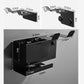 Black hair dryer holder wall mount with dimensions for wall installation.