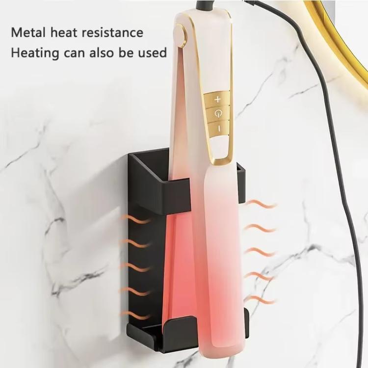 White wall-mount curling iron holder with heat-resistant base and cord management