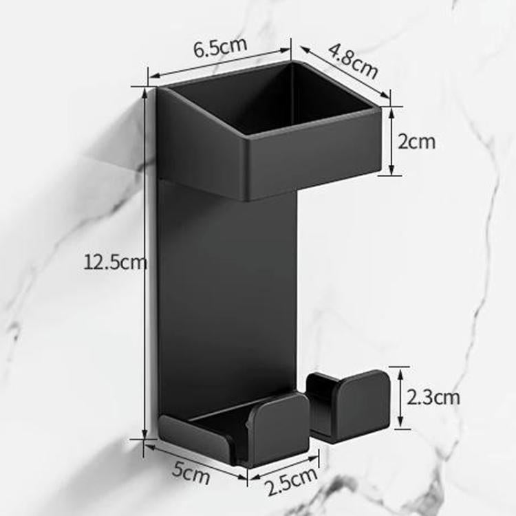 Black wall-mount curling iron holder size diagram with cord organizer