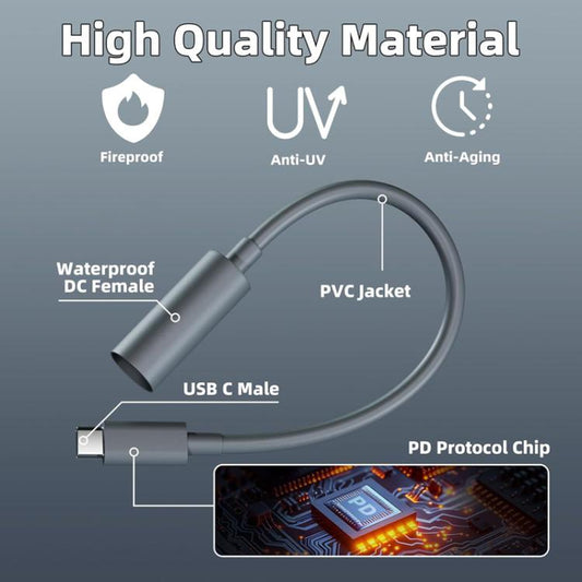 For Starlink Mini 18AWG 20cm USB-C To DC 5.5 x 2.1mm Male-Female Adapter Cable, USB-C To DC 5.5 x 2.1mm Male-Female