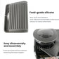 Grey food-grade silicone mat with ribbed grip texture and circular opening