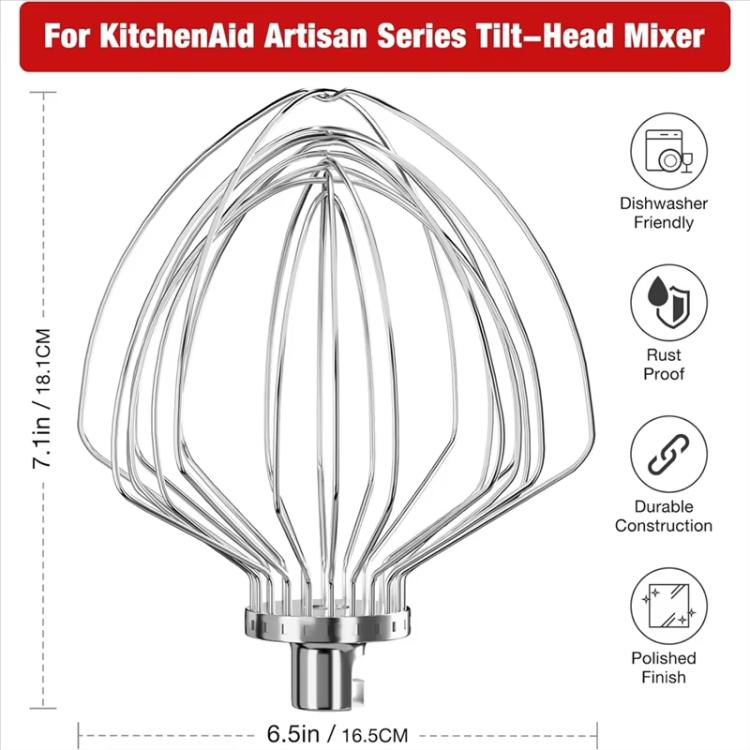 Stainless steel wire whisk attachment with polished drive coupler for tilt-head mixers