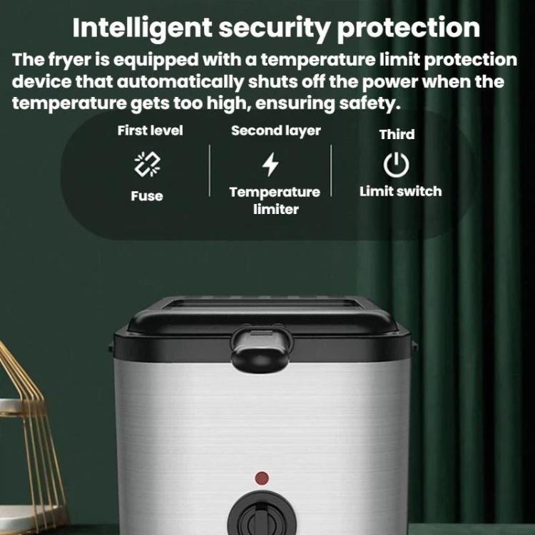 Stainless steel electric deep fryer with temperature control knob and lid