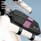 Bike top tube bag mounted to bicycle frame, purple panel, West Biking logo.
