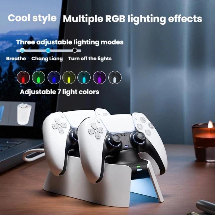 White dual controller charging dock with visible LED glow effects