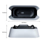 White dual controller charging dock size diagram with open charging bay