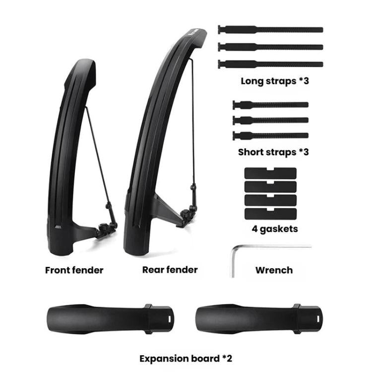 WEST BIKING front and rear extended bike fender set: black waterproof mudguards, straps