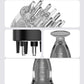 Scalp serum applicator with roller massage comb, clear bottle and black dispenser tips