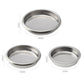 Three stainless steel blind basket discs: 58mm, 54mm, 51mm with depth labels