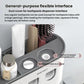 White toothbrush holder with gray dust-cover for toothpaste dispenser interface