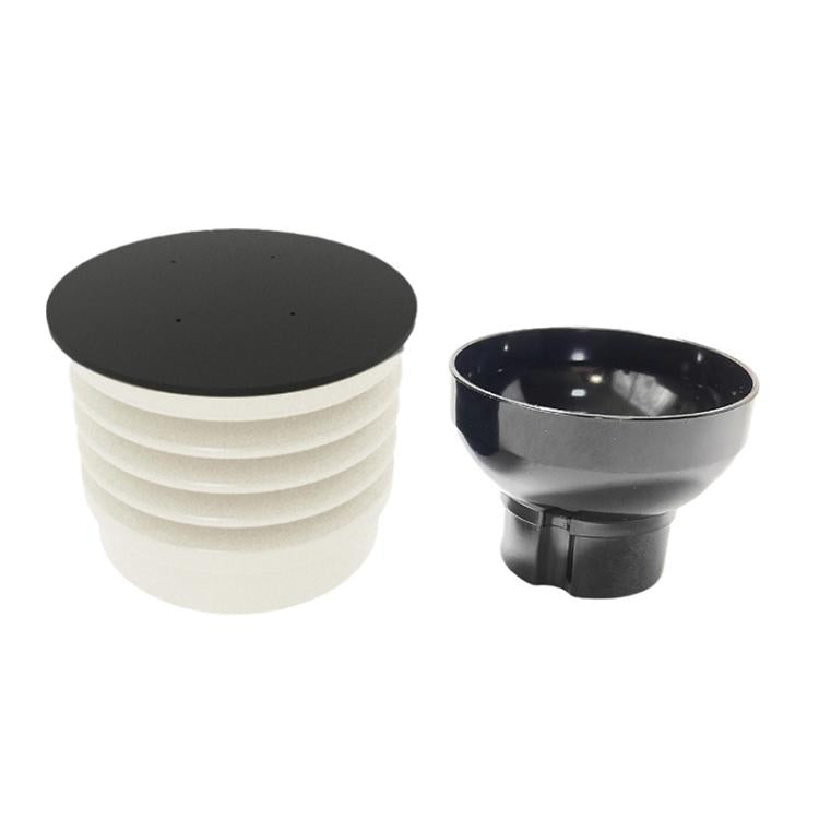 White ribbed bean hopper air blower attachment with black outlet cup and round lid