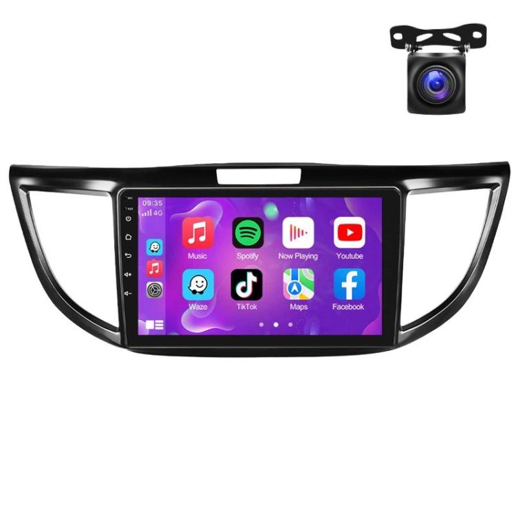 Car central control touchscreen with rear camera icon and app dashboard display