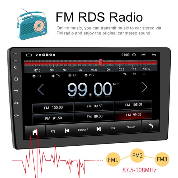 9-inch Android car navigation head unit with FM radio screen display