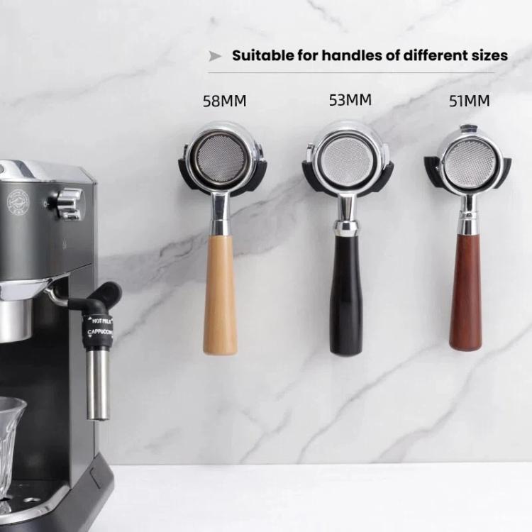 Espresso portafilter handle wall mount holders for 58mm, 53mm, and 51mm
