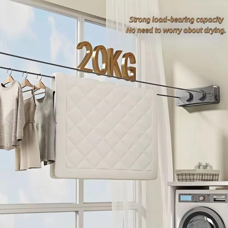 5.1m Invisible Steel Wire Clothesline Indoor Balcony Retractable Drying Rack, Single String White, Single String Black, Single String Gray, Double String White, Double String Black, Double String Gray