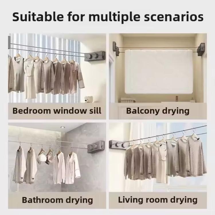5.1m Invisible Steel Wire Clothesline Indoor Balcony Retractable Drying Rack, Single String White, Single String Black, Single String Gray, Double String White, Double String Black, Double String Gray