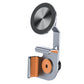 Car phone holder magnetic mount base with black carbon-fiber top disc and gray bracket
