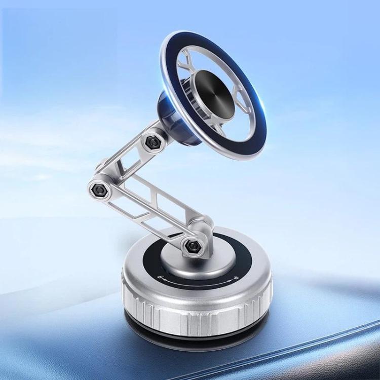 Car phone suction magnetic holder with angled arm and circular suction base