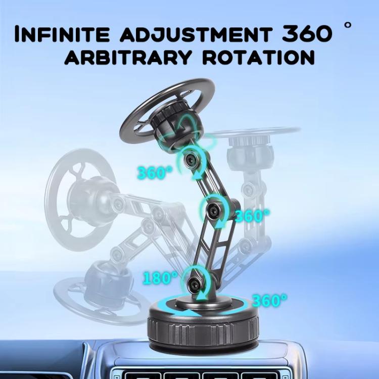 Rotating car phone holder with circular mount and linked adjustable arm
