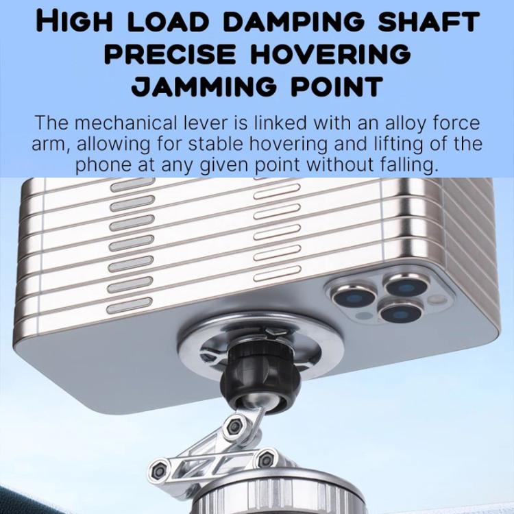 Gray vacuum suction car magnetic phone holder with metal arm and suction base