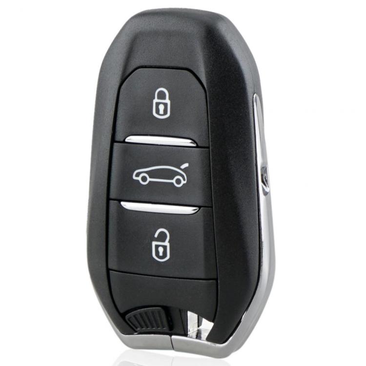 Black key remote with lock, car, and unlock icons on two-button layout