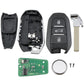 Assorted key fob parts: open shell, circuit board, remote back, spare key blade, screws