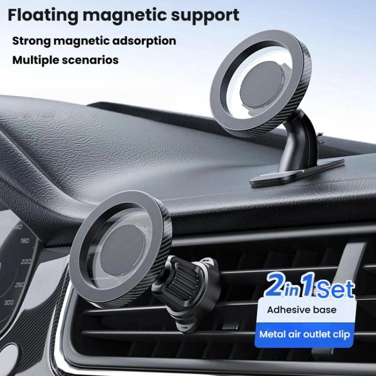 Black magnetic phone mount for dashboard with ring magnet and adhesive base