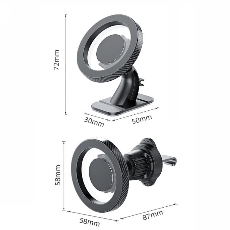 Universal magnetic car phone mount with round ring and adhesive base, dark gray