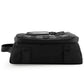 Black waterproof motorcycle top bag with front zipper and strap details