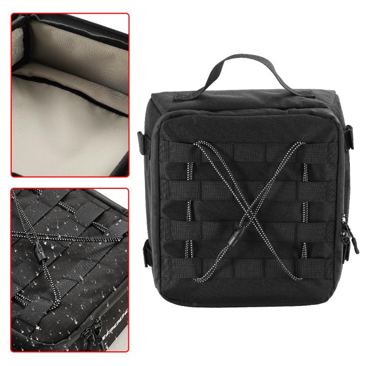 Black waterproof motorcycle top bag with light interior lining and zipper opening