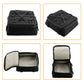 Black waterproof motorcycle top bag shown closed and open with molded interior