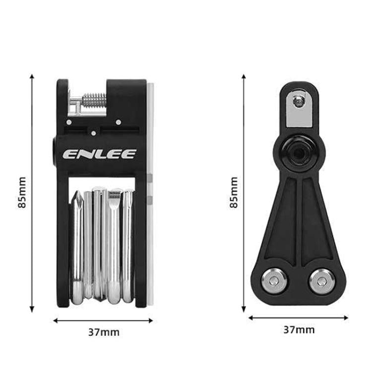 Black ENLEE folding multi-tool shown with overall width and height dimensions