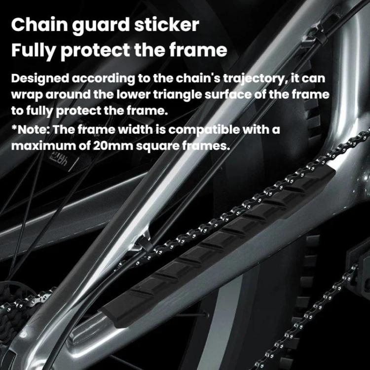 Black bike chain guard sticker on frame, covering the chain run path
