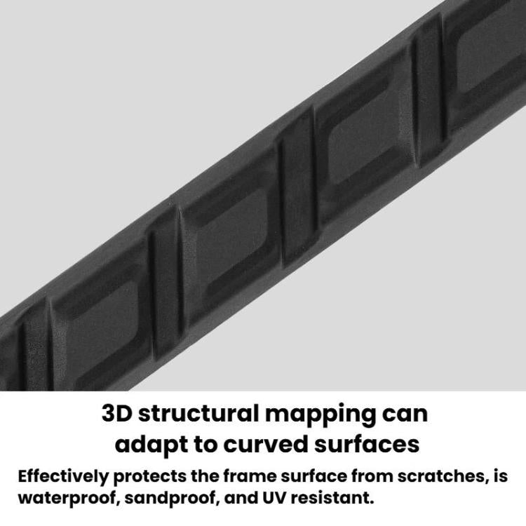 Close-up of black bike chain protector strip with raised panel sections
