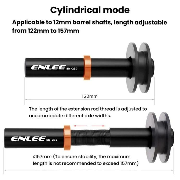 Bike chain keeper extension rod, black cylinder with orange band and dual flange caps