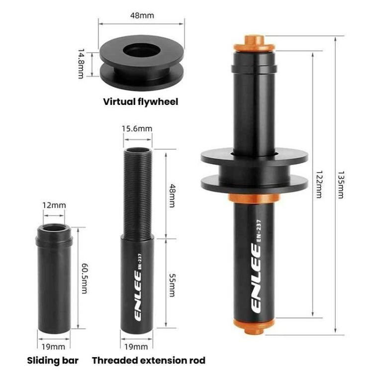 Bike chain keeper holder and rods with orange accents, shown with size markings