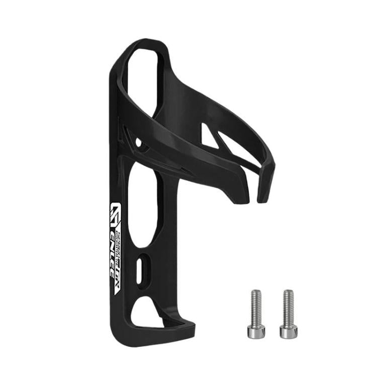 Black plastic bike water bottle cage with open side and mounting screw holes