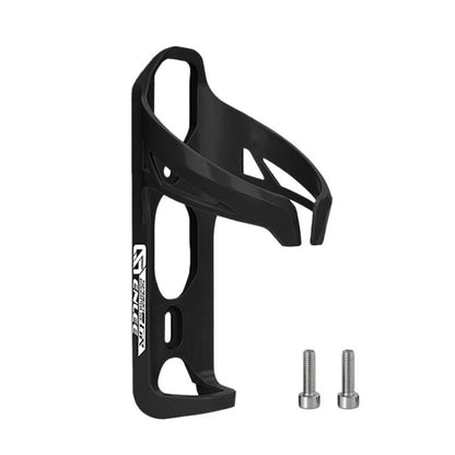 Black plastic bike water bottle cage with open side and mounting screw holes