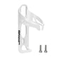 White plastic bike water bottle cage with open side and mounting screw holes
